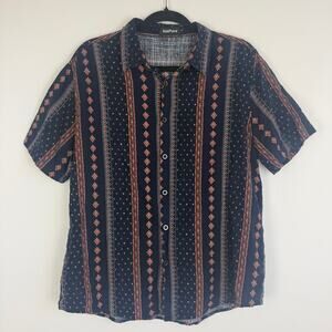 VatPave Mens Button-Up Geometric Tribal Boho Short Sleeve Funky Navy Shirt Large